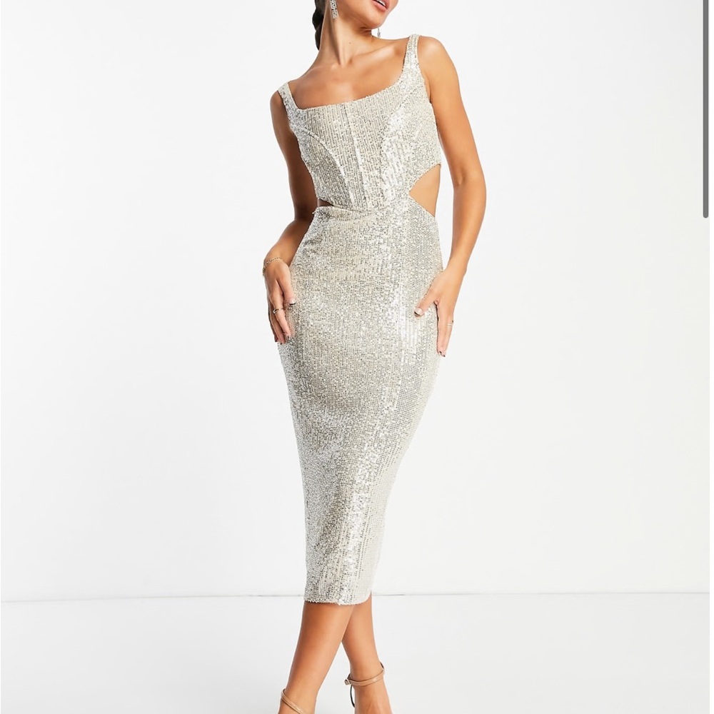 Rare London Sequin Bodycon Midi Dress
